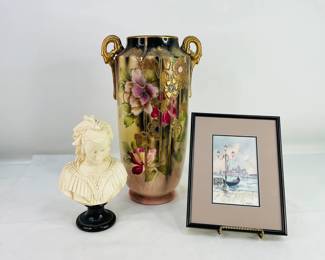 Japanese Floral Vase, Venetian Watercolor and "Angelica Maria" Bust
