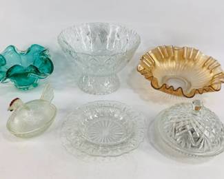 Vintage Art Glass, Glass Hen, Pressed Glass Pedestal Bowl & More