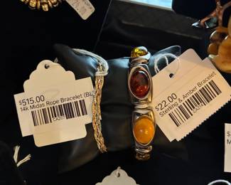 14k Midas Rope Bracelet (BL), Sterling & Amber Bracelet