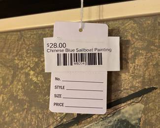 Chinese Blue Sailboat Painting 