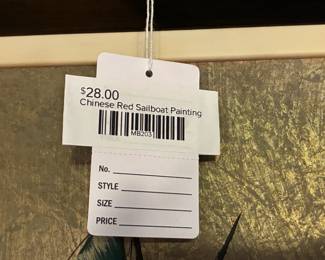 Chinese Red Sailboat Painting 