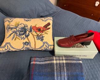 Shoes, Needlepoint Pillow, Scarves 