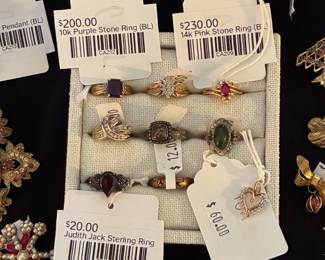 10k Purple Stone Ring (BL), 14k Pink Stone Ring (BL), Judith Jack Sterling Ring