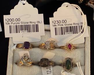 10k Purple Stone Ring (BL), 14k Pink Stone Ring (BL)