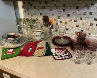 Holiday Dish Rags, Wine Glasses 