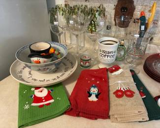 Holiday Dish Rags, Wine Glasses 