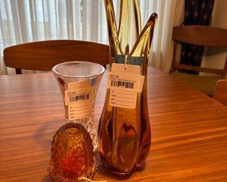 Fenton Amber Fairy Lamp, Waterford Immigrant Vase 