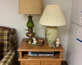 Wooden Side Table, Table Lamps 