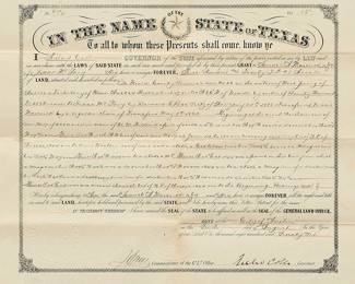1876 Texas Land Grant Signed by Richard Coke & Samuel Maverick
