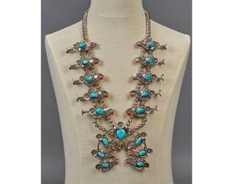 Large Turquoise Coral Squash Blossom