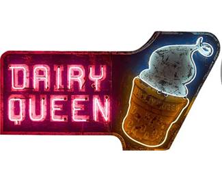Large nine-foot-wide vintage metal neon sign for Dairy Queen