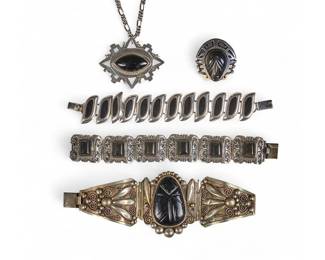 Collection of Sterling & Onyx Jewelry
