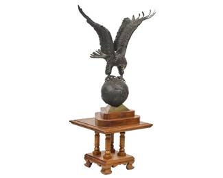 Carl Wagner (Florida / New Jersey, 1938-2011), "World Class", artist-cast bronze eagle sculpture atop wooden table base, ed. 27/35

height 53 in. x width 29 in. x depth 20 in.
