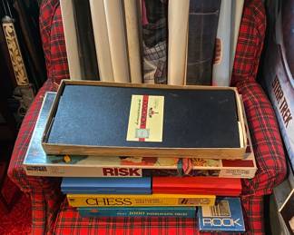 Assorted Games/Plaid Upholstered Chair