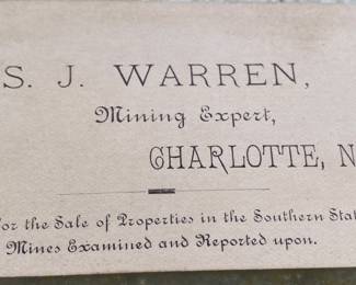 S.J. Warren Mining Expert Charlotte, N.C. Business Card