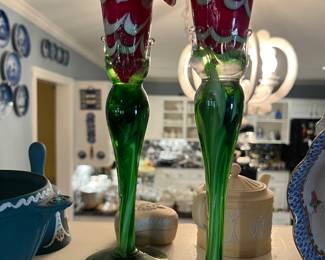 Hand blown Italian glass candlesticks
