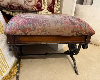 Upholstered rose floral wood metal footstool