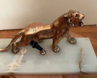 Antique Brass and Marble Lion Pen Holder