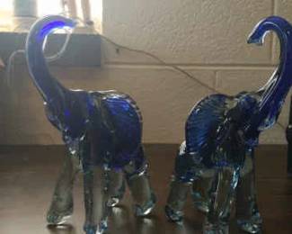 Set Of 2 Hand Blown Glass Elephants