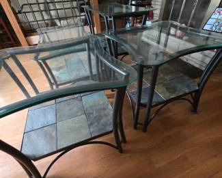 Glass Metal Stone Tile Table Set