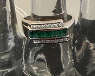 #46 - $800- Emeralds & Diamonds on 14kt white gold. Sz 7.5. 