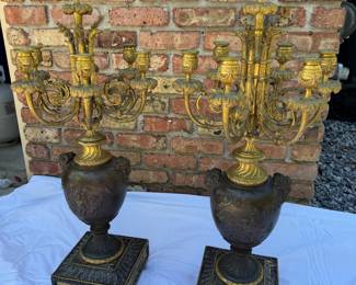 #6- 19th century rare oversized Pair of French bronze candelabras. Client grand father was given those from Dr.Cane & his wife of New Orleans. Originally purchased at Rau Antiques. Call or text for price. 
