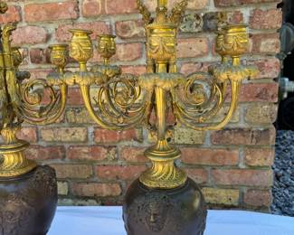 #6- 19th century rare oversized Pair of French bronze candelabras. Client grand father was given those from Dr.Cane & his wife of New Orleans. Originally purchased at Rau Antiques. Call or text for price. 
