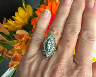#117 - $1,200 - Emerald & Diamond ring 14kt gold. 8.0 grs. size 7 1/2. 