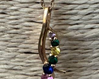 #44 - $300- 14kt gold necklace with birthstones, bought in NY, 3.23gr. 