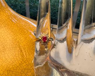 #170 - $575 - 14kt Ruby & Diamond Ring, Size 6