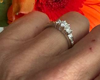 #105- $350 - 1/2 ctw princess 3 stone ring 14kt, 3.6 grs. size 6. 