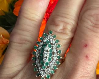 117 - $1,200 - Emerald & Diamond ring 14kt gold. 8.0 grs. size 7 1/2. 