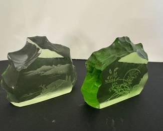 #33- $50 - Vintage bookends 1950's green Chartreuse glass from Italy 5x5