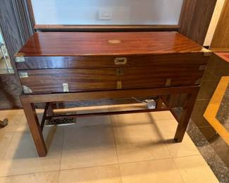 Tiffany sterling Flatware set in Tiffany custom made mahogany campaign chest - Details to come - Off location. 427 pieces total - 389 Troy oz approx - this weight doesnt count for the knifes & serving pieces with stainless steel blades. 