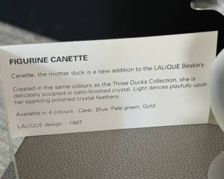 #24 - $80- LALIQUE France crystal duck "Canette " with box. 