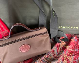 #175 - Longchamp pouch with handle $45  Kaki green