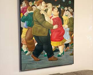 #93- $450 Botero style painting couples dancing 	