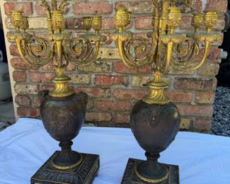 #6- 19th century rare oversized Pair of French bronze candelabras. Client grand father was given those from Dr.Cane & his wife of New Orleans. Originally purchased at Rau Antiques. Call or text for price. 