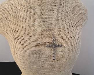 #172 - Old mine cut diamond cross on Sterling 