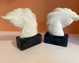 #37- $80- Marble Horse Head Bookends. Purchased in Italy 1960s 3"w, 8"L, 9"H $80