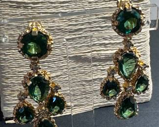 #85 - $150 - Rare vintage Panetta green glass dangly earrings. 