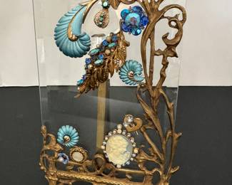 #32- $70 - Creation by Terry jeweled Antique French glass frame 5x8