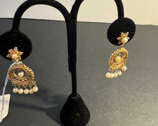 #68 - $395 - Antique 14kt gold pearls earrings, dangly, Victorian style 