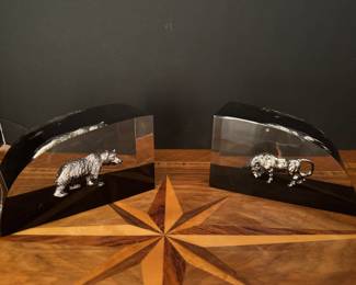 #171 - $540 - Pair of Wall street bookends Bear & Bull - Vintage rare lucite 