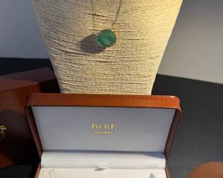 #60 - 14kt gold Kalan made in USA jade necklace & earrings set. 