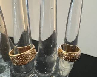 #47/#48 -14kt gold bands Plumeria carved rings. #47 - $500 for the large one SZ 9 . 6.68gr & #48 - $375 for the smaller one 5.32gr size 5. 