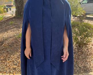 #38 - $60 - Vintage 1970's Microsuede navy cape - Size 12-14