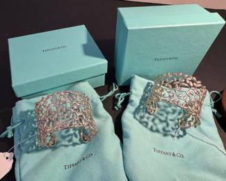 66 - 2 Tiffany cuffs sterling & Co. Paloma Picasso design olive tree leaves. $800 EACH 