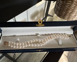 #140 - $100 - Pearl double strand bracelet with 14kt gold clasp. 