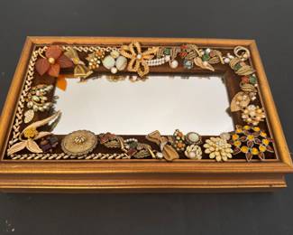 #31- $80 - Creation by Terry jeweled mirror or vanity stand 7x11